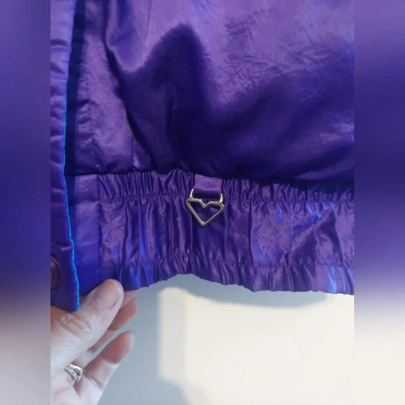 Obermeyer Vintage 80s Retro Purple/ Blue Colorblock Down Puffer Satin Jacket Ski - Picture 10 of 11